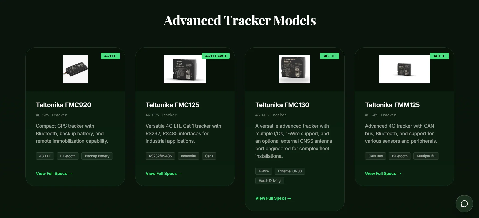Trackalways Africa tracker catalogue showing enterprise GPS device models